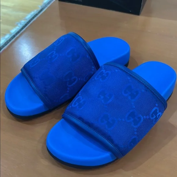 Gucci | Shoes | Gucci Vibrant Blue Logo Slides Nwot | Poshmark display picture 1